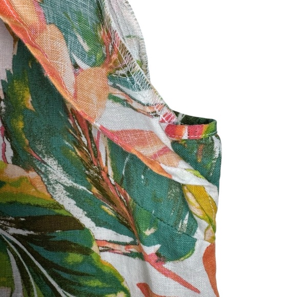 Nicole Miller Linen Dress Tropical Ruffle Sleeve Size Small V-neck - Picture 4 of 5